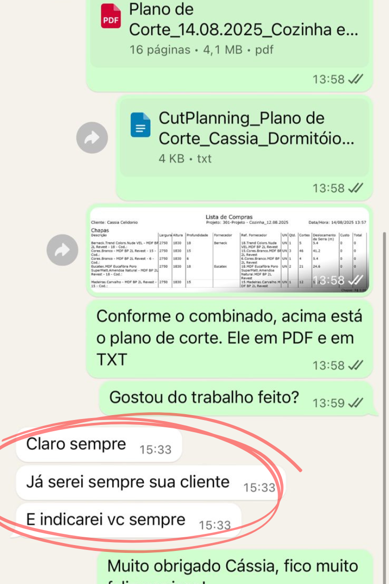 Feedback de Cliente satisfeito