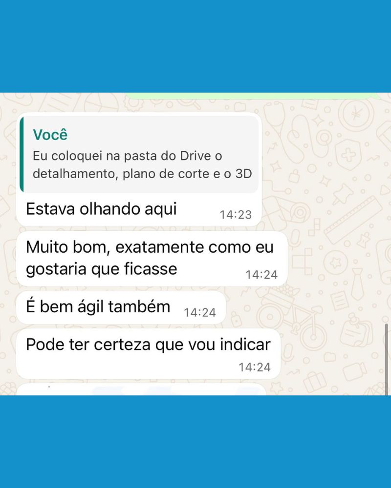 Feedback real de cliente da IRS Marcenaria via WhatsApp