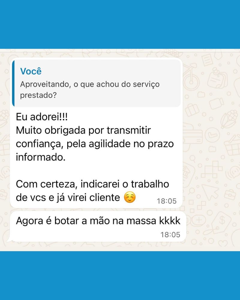 Feedback real de cliente da IRS Marcenaria via WhatsApp